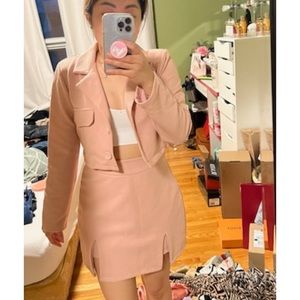 Cropped blazer skirt set